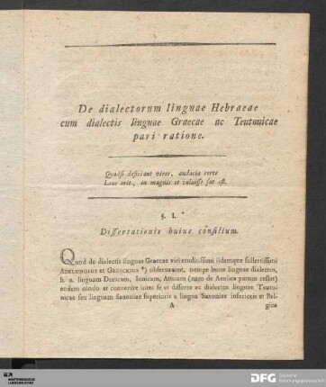 De dialectorum linguae Hebraeae cum dialectis linguae Graecae ac Teutonicae pari ratione.