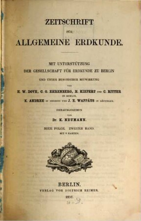 Zeitschrift für allgemeine Erdkunde. 2. 1857