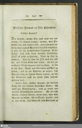 Professor Hermann an Otto Hohenstam