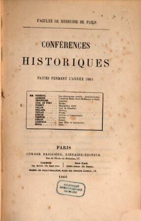 Conférences historiques faites pendant l'année 1865