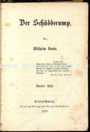 Roman von Wilhelm Raabe in der Erstausgabe
