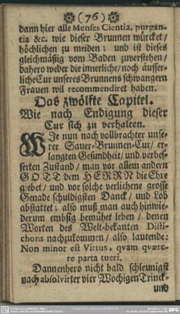 Das zwölfte Capitel. Wie nach Endigung dieser Cur sich zu verhalten