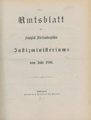 1896: Amtsblatt des Württembergischen Justizministeriums