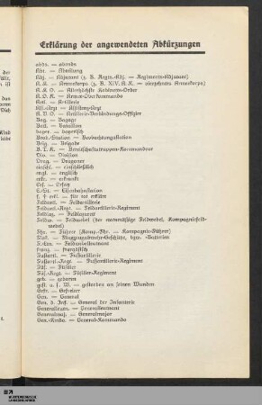 XXVII. Erklärung der angewendeten Abkürzungen