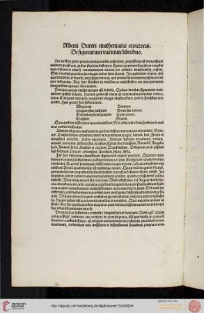 Alberti Dureri mathematici et pictoris. De figurarum varietate libri duo