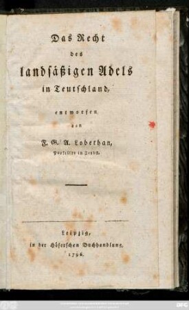 Das Recht des landsäßigen Adels in Teutschland