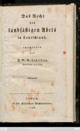 Das Recht des landsäßigen Adels in Teutschland