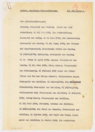 Hoftheater, Weimar: Schriftstück zum Fragebogen für das Handbuch »Das Deutsche Theater« fünf Seiten