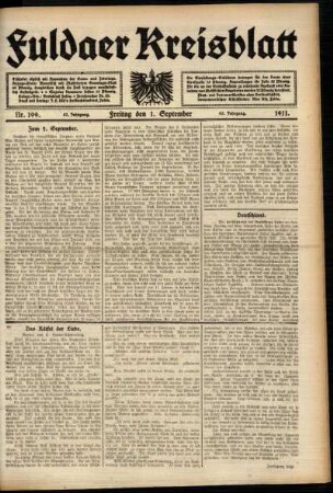 Ausgabe vom Freitag, den 01. September 1911.