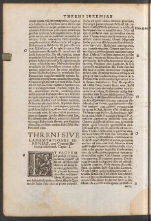 Threni Sive Lamentationes Ieremiae, quae Cinnoth Hebraice inscribuntur.