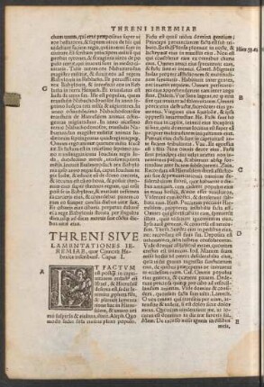 Threni Sive Lamentationes Ieremiae, quae Cinnoth Hebraice inscribuntur.
