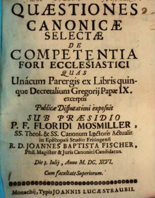 Quaestiones Canonicae Selectae De Competentia Fori Ecclesiastici