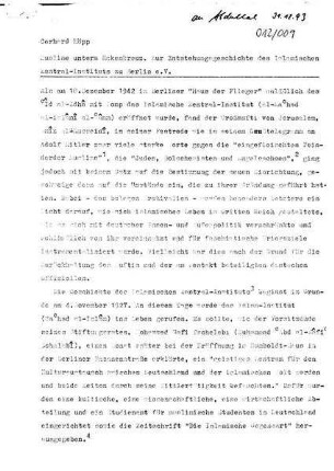 Muslime unterm Hakenkreuz. Zur Entstehungsgeschichte des islamischen Zentral-Instituts zu Berlin e.V.