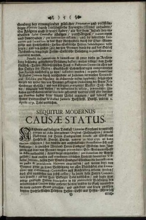Sequitur Modernus Causæ Status.