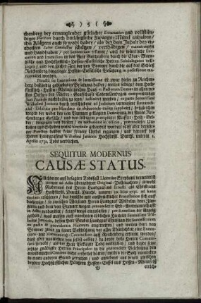 Sequitur Modernus Causæ Status.