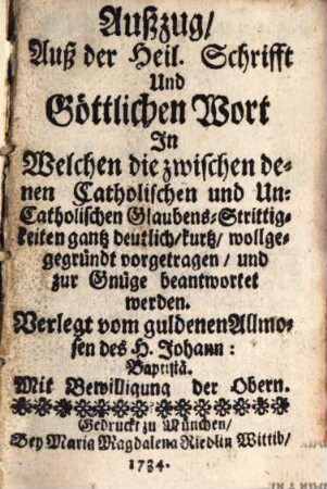 Auß der heiligen Schrifft und göttlichen Wort Auszug