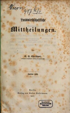 Landwirthschaftliche Mittheilungen. 2. 1857