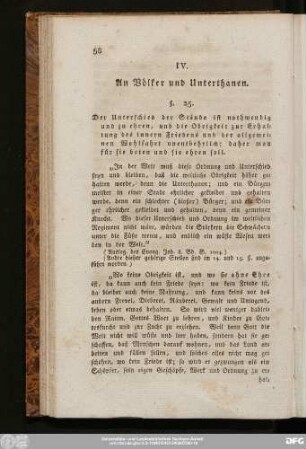 IV. An Völker und Unterthanen.