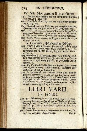 Libri Varii. In Folio