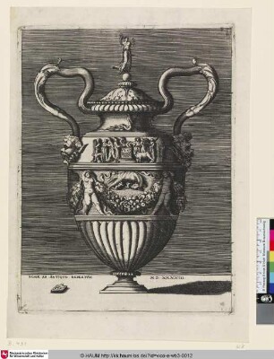[Vase à deux anses, dont le corps est orné d'un sacrifice payen; Vase with a Pagan Sacrifice and the Capitoline Wolf; Vase mit einem heidnischen Opfer und der Kapitolinischen Wölfin]
