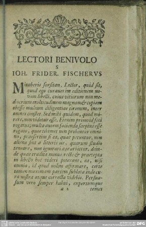 Lectori Benivolo S Ioh. Frider. Fischerus