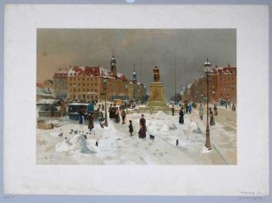 Dresden, der Neustädter Markt nach Norden mit dem Reiterstandbild August des Starken (Goldener Reiter) und dem Neustädter Rathaus