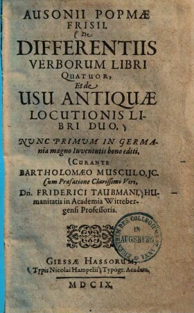 De differentiis verborum : libri quatuor et de usu antiquae locutionis libri duo .... 1