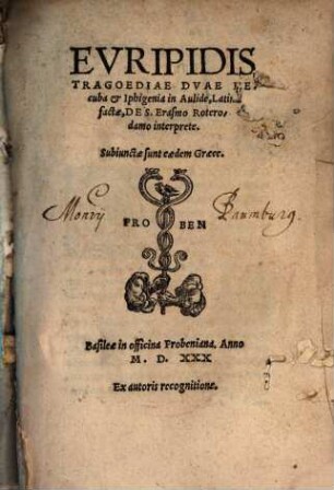 Euripidis Tragoediae duae Hecuba et Iphigenia in Aulide