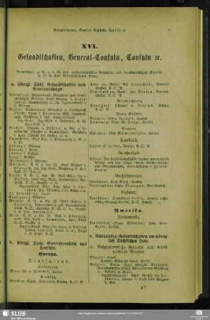 XVI. Gesandtschaften, General-Consuln, Consuln [et]c.