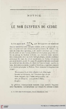 N.S. 9.1864: Notice sur le nom égyptien du cèdre