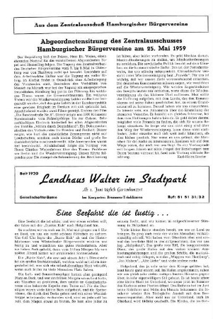 Abgeordnetensitzung des Zentralausschusses Hamburgischer Bürgervereine am 25. Mai 1959