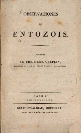 Observationes de entozois, Pars 1 : Cum tabula aenea