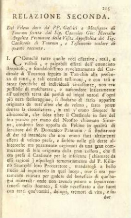 Relatione seconda. Del veleno dato da' PP. Gesuiti a Monsignor di Tournon ...