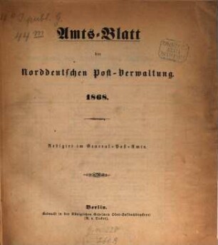 Amtsblatt der Norddeutschen Postverwaltung. 1868