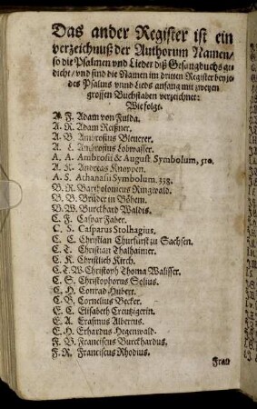 Das ander Register ist ein verzeichnuß der Authorum Namen [...]