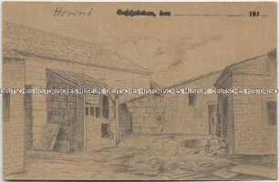 Hof in Hauviné, handgezeichnete Postkarte von der französischen Front