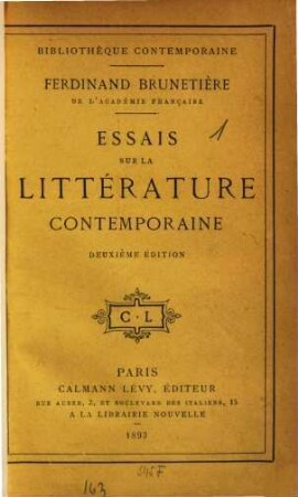 Essais sur la littérature contemporaine