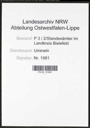 Heiratsregister Standesamt Ummeln