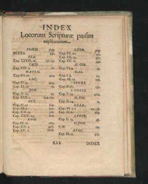 Index Locorum Scripturae passim explicatorum.
