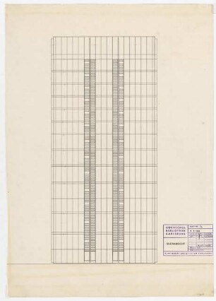 Hochschulbibliothek, Karlsruhe Neubau: Queransicht, 1:100