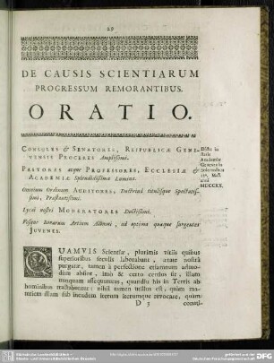 De Causis Scientiarum Progressum Remorantibus. Oratio