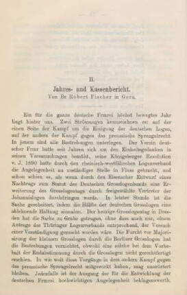 II. Jahres- und Kassenbericht. Von Br Robert Fischer in Gera.