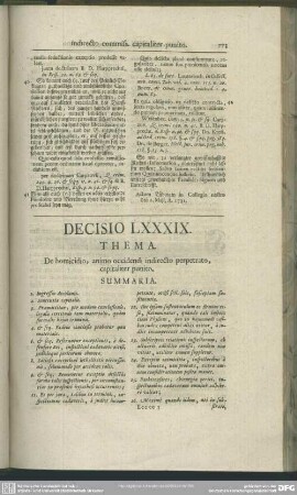 Decisio LXXXIX. De homicidio, animo occidendi indirecto perpetrato, capitaliter punito