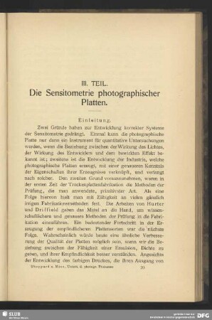 III. Teil, Die Sensitometrie photographischer Platten