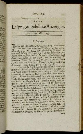 No. 21. Den 14ten März 1791.