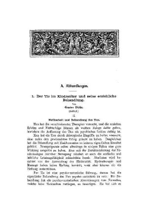 Der Tic im Kindesalter und seine erziehliche Behandlung : (Schluß)