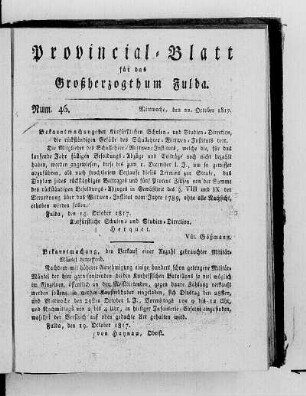 Num. 46, Ausgabe vom 22. Oktober 1817