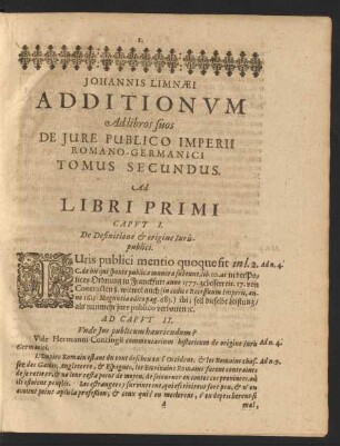 Johannis Limnaei Additionum Ad libros suos De Iure Publico Imperii Romano-Germanici Tomus Secundus.