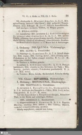 VII. Classe : Heptandria. Siebenfadige
