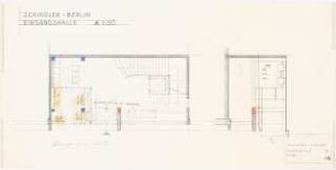 Büro- und Werkgebäude, Berlin-Marienfelde (Erweiterung Schindler-Aufzüge) 2. Projektstufe: Eingangshalle. Grundriss, Schnitt 1:50